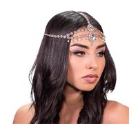 Vintage Rhinestone Head Chain Forehead Headband Hair Accesories Fringe Headdress para ocasiones especiales y festivales(Gold 10)