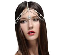 Vintage Rhinestone Head Chain Forehead Headband Hair Accesories Fringe Headdress para ocasiones especiales y festivales(Silver 8)