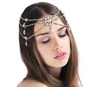 Vintage Rhinestone Head Chain Forehead Headband Hair Accesories Fringe Headdress para ocasiones especiales y festivales(Gold 13)
