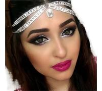 Vintage Rhinestone Head Chain Forehead Headband Hair Accesories Fringe Headdress para ocasiones especiales y festivales(Silver 7)