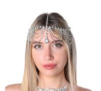 Vintage Rhinestone Head Chain Forehead Headband Hair Accesories Fringe Headdress para ocasiones especiales y festivales(Silver 5)