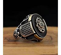 Vintage Ring For Men Women Silver Color Carved Ring Inlaid Red Blue Ring,Style J,8