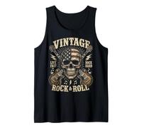 Vintage Rock and Roll American Flag Skull Graphic Guitar Camiseta sin Mangas