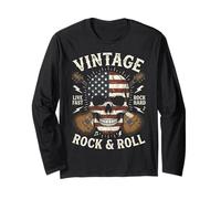 Vintage Rock and Roll American Flag Skull Graphic Guitar Manga Larga