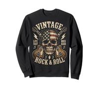 Vintage Rock and Roll American Flag Skull Graphic Guitar Sudadera