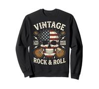 Vintage Rock and Roll American Flag Skull Graphic Guitar Sudadera