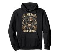 Vintage Rock and Roll American Flag Skull Graphic Guitar Sudadera con Capucha