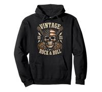Vintage Rock and Roll American Flag Skull Graphic Guitar Sudadera con Capucha