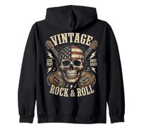 Vintage Rock and Roll American Flag Skull Graphic Guitar Sudadera con Capucha