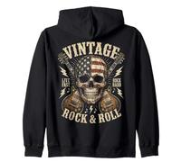 Vintage Rock and Roll American Flag Skull Graphic Guitar Sudadera con Capucha