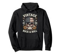 Vintage Rock and Roll American Flag Skull Graphic Guitar Sudadera con Capucha