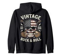 Vintage Rock and Roll American Flag Skull Graphic Guitar Sudadera con Capucha