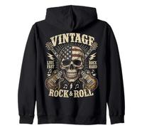 Vintage Rock and Roll American Flag Skull Graphic Guitar Sudadera con Capucha