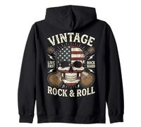 Vintage Rock and Roll American Flag Skull Graphic Guitar Sudadera con Capucha