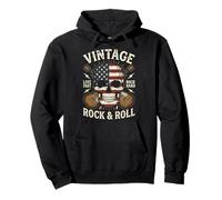 Vintage Rock and Roll American Flag Skull Graphic Guitar Sudadera con Capucha