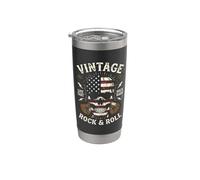 Vintage Rock and Roll American Flag Skull Graphic Guitar Vaso térmico de acero inoxidable de doble pared