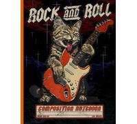 Vintage Rock and Roll Guitar Cat Wide Ruled Composition Notebook: Funny Music Lover Journal for Kids, Teens, Students, School and Office Use
