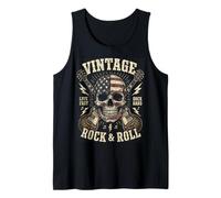 Vintage Rock & Roll American Flag Skull Graphic Guitar Camiseta sin Mangas