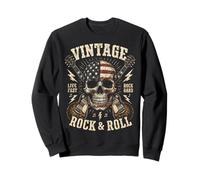 Vintage Rock & Roll American Flag Skull Graphic Guitar Sudadera