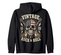Vintage Rock & Roll American Flag Skull Graphic Guitar Sudadera con Capucha