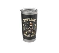 Vintage Rock & Roll American Flag Skull Graphic Guitar Vaso térmico de acero inoxidable de doble pared