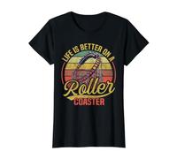 Vintage Rollercoaster Crew I Montaña Rusa Familiar Camiseta gráfica económica, Mujer, Negro, S