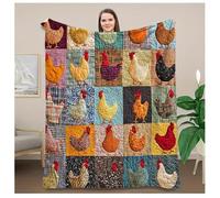 Vintage Rooster Plaid Print Blanket, Pastoral Colorful Chicken Theme, Farm Gift for Poultry Enthusiasts - Soft Couch Bed Travel Funny Farm Quilt Lightweight Washable Warm Home Bedding(#A,Large)
