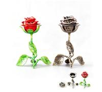Vintage Rose Incense Burner, Rose-Shaped Incense Insert, Metal Incense Holder, Home Decoration, Meditation, Yoga, Office, Romantic Gift, for Women or Mothers (Bronze (Antique Gold Tones), Red)