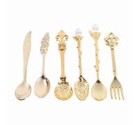 Vintage Royal Style Coffee Spoons & Utensil Set | 6Pcs Zinc Alloy Mini Spoons for Coffee/Dessert/Fruit | Elegant Tableware & Present (Gold)