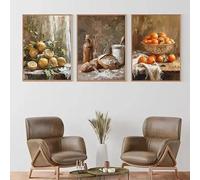Vintage Rustic Kitchen Food Still Life Bread and Flour Lemons Oranges Coffee Poster Canvas Painting Wall Art Home Decor(50x70cm/3PCS Frameless)