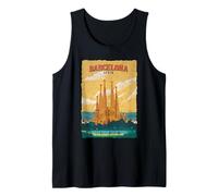 Vintage Sagrada Familia Barcelona España Póster Viaje Camiseta sin Mangas