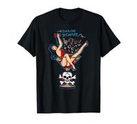 Vintage "Sailor Beware" Pin Up Girl en Martini Glass Tattoo Camiseta
