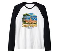 Vintage Saint Tropez Francia Viaje Souvenir Monumento Regalo Camiseta Manga Raglan