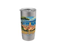 Vintage Saint Tropez Francia Viaje Souvenir Monumento Regalo Vaso térmico de acero inoxidable de doble pared