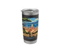 Vintage Saint Tropez Francia Viaje Souvenir Monumento Regalo Vaso térmico de acero inoxidable de doble pared