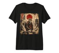 Vintage Samurai Ardilla Japonesa Katana Guerrero Ukiyo-e Arte Camiseta Premium