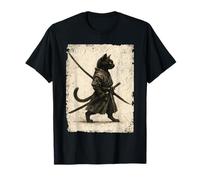 Vintage Samurai Cat Graphic Art Japanese Ukiyo-e Camiseta