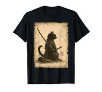 Vintage Samurai Cat Graphic Art Japanese Ukiyo-e Camiseta