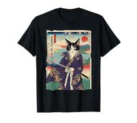 Vintage Samurai Cat Mount Fuji Ukiyo-e Arte japonés Camiseta