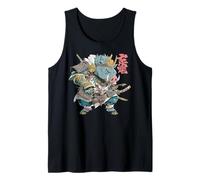 Vintage Samurai Jabalí Japonés Guerrero Ukiyo-e Estilo Camiseta sin Mangas