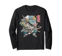 Vintage Samurai Jabalí Japonés Guerrero Ukiyo-e Estilo Manga Larga