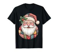 Vintage Santa Claus Navidad Cozy Holiday Patchwork Diseño Camiseta