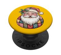 Vintage Santa Claus Navidad Cozy Holiday Patchwork Diseño PopSockets PopGrip Adhesivo