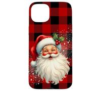 Vintage Santa Claus Rustic Red Check Christmas Holiday Carcasa para iPhone 15 Plus