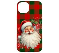 Vintage Santa Claus Rustic Red Green Check Christmas Holiday Carcasa para iPhone 15 Plus