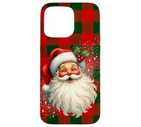 Vintage Santa Claus Rustic Red Green Check Christmas Holiday Carcasa para iPhone 15 Pro MAX