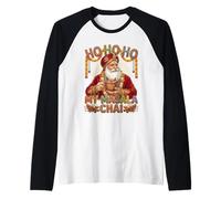 Vintage Santa Drinking Masala Chai Christmas India Men Women Camiseta Manga Raglan