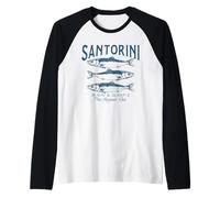 Vintage Santorini Mar Egeo Fresco Pescado Mediterráneo Camiseta Manga Raglan