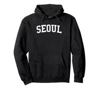 Vintage Seúl Corea del Sur Distressed White Varsity Sudadera con Capucha
