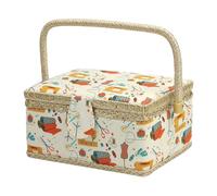 Vintage Sewing Basket Large Capacity - Portable Craft Organizer For Quilting Crochet | Fabric Material With Solid Wood Frame, Handle Tote Storage For Threads Pins Accessories